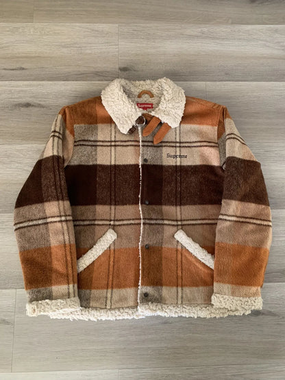 Supreme Plaid Shearling Bomber Jacket FW17 Size Large Wool Coat