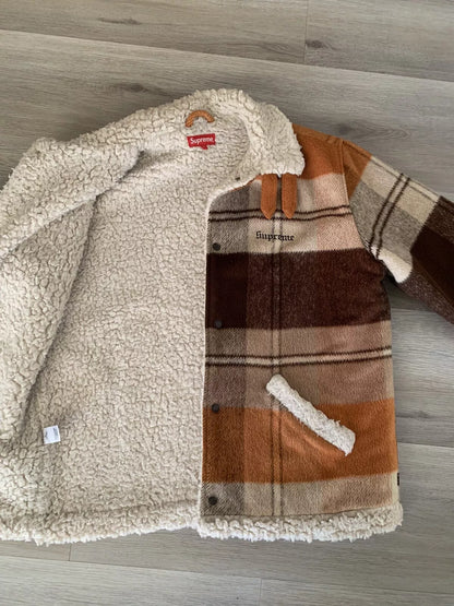 Supreme Plaid Shearling Bomber Jacket FW17 Size Large Wool Coat