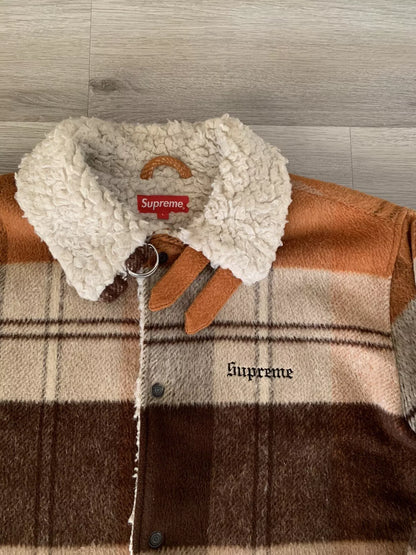 Supreme Plaid Shearling Bomber Jacket FW17 Size Large Wool Coat