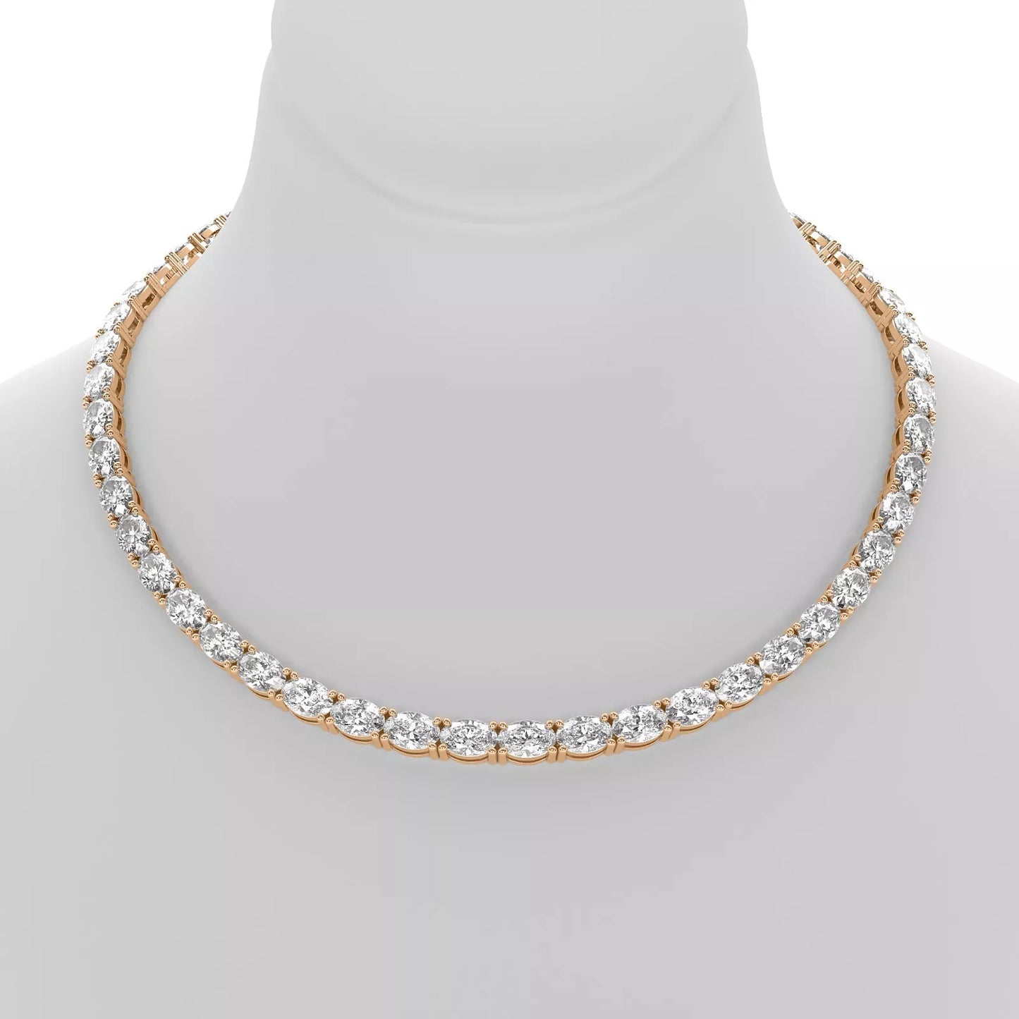 34 CT Oval Cut Lab-Grown Diamond Tennis Necklace