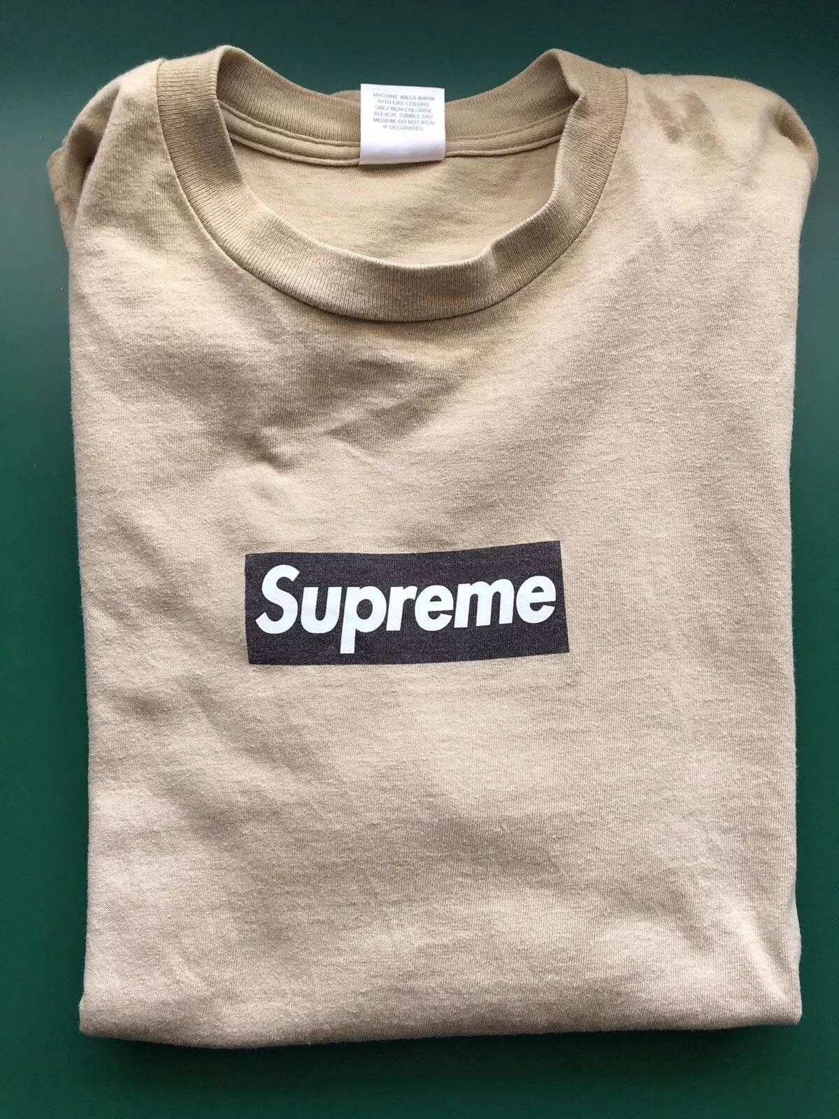 90s Supreme Black On Tan Bold Font Box Logo Shirt