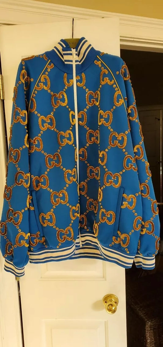 Embroidered Gold GG Logo Blue Jacket