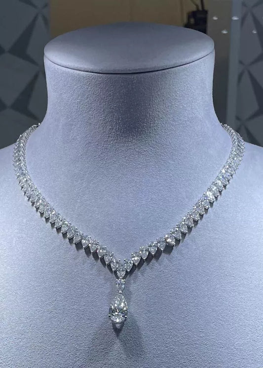 38.20 CT Pear Cut Lab-Grown Diamond Tennis Necklace