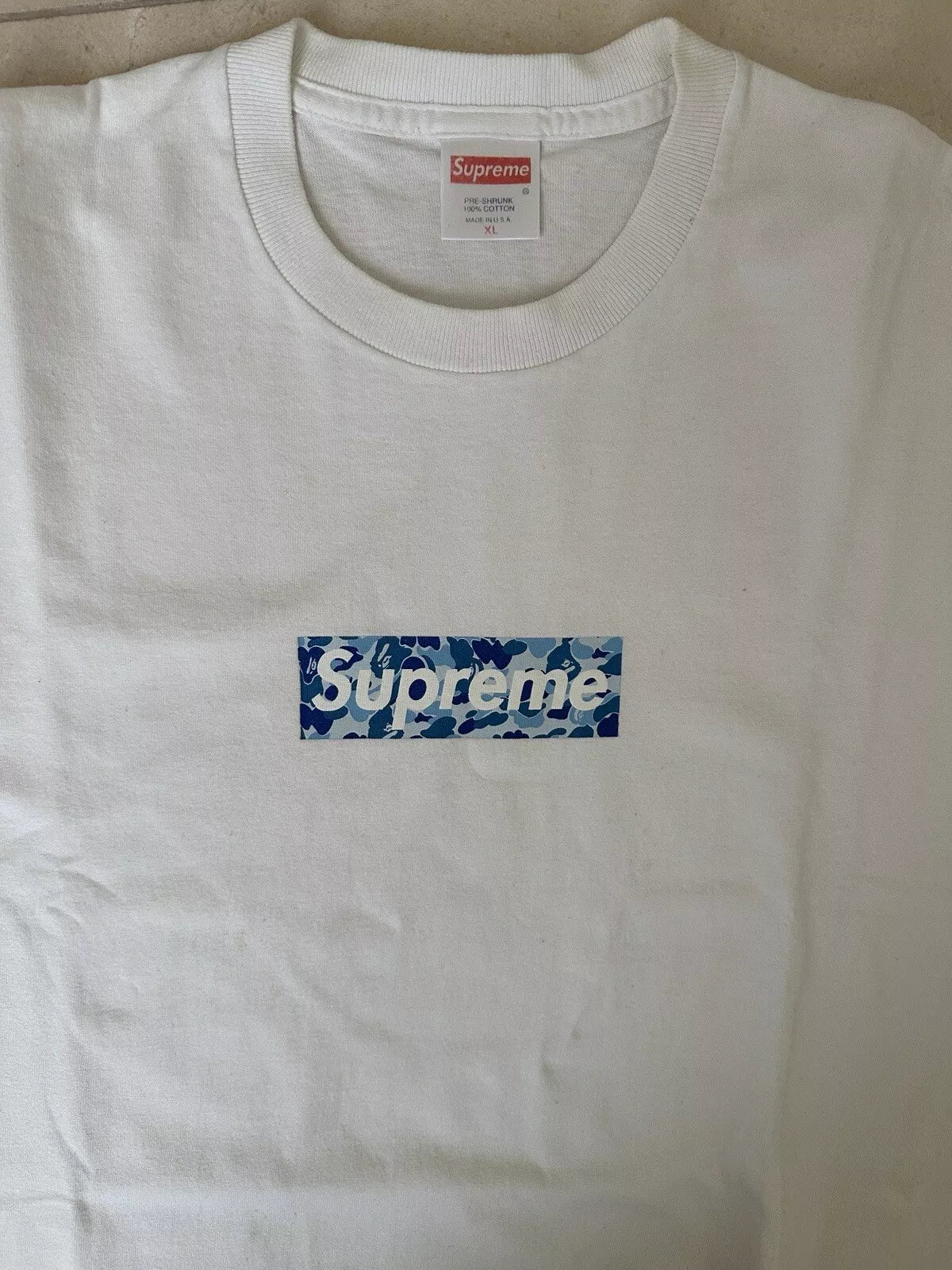 Supreme 1998 Bape Blue Camo Box Logo T-shirt