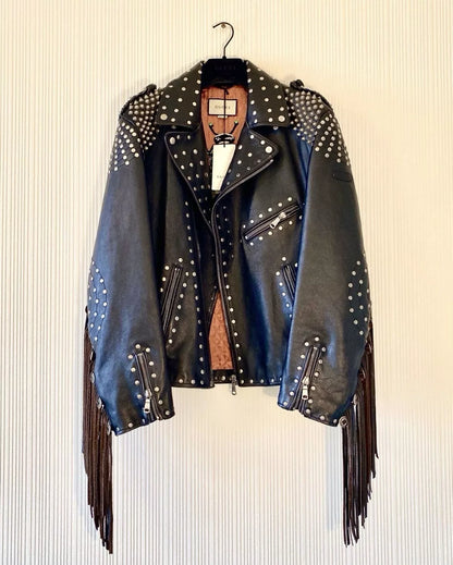 Gucci Studded Fringed Leather Jacket