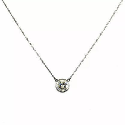 Sterling Hand-Made Off White Diamond Solitaire Pendant Bezel Set Necklace