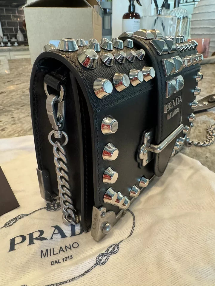 Prada Cahier Studded Crossbody Bag