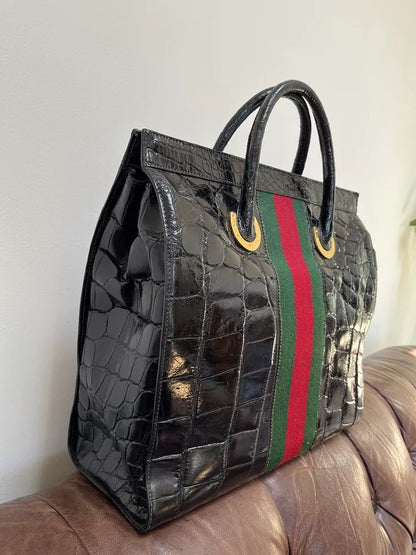 Gucci Vintage 60s Black Crocodile Leather Bag