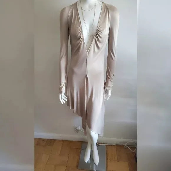 Callaghan for Balenciaga Spring 2001 Champagne Jersey Asymmetrical Dress