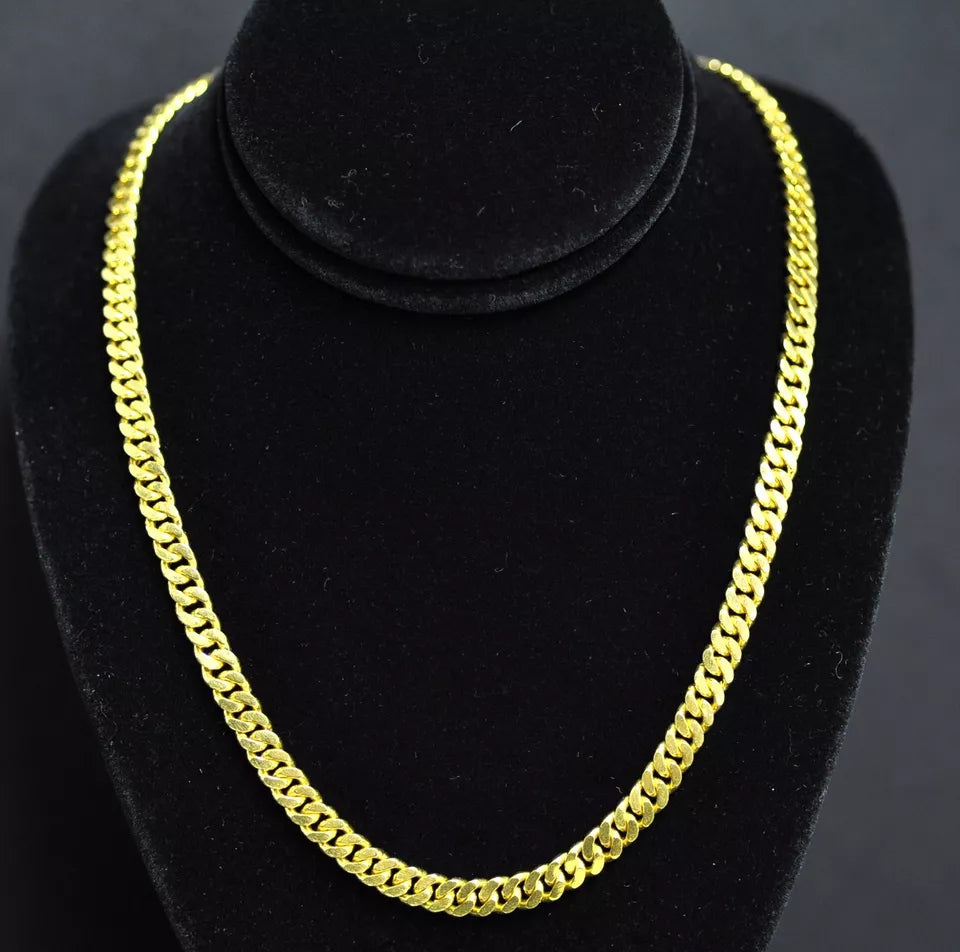 24K Solid Flat Curb Link Handmade Chain Necklace