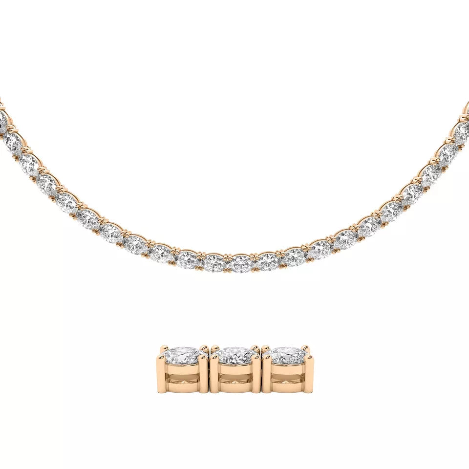 34 CT Oval Cut Lab-Grown Diamond Tennis Necklace