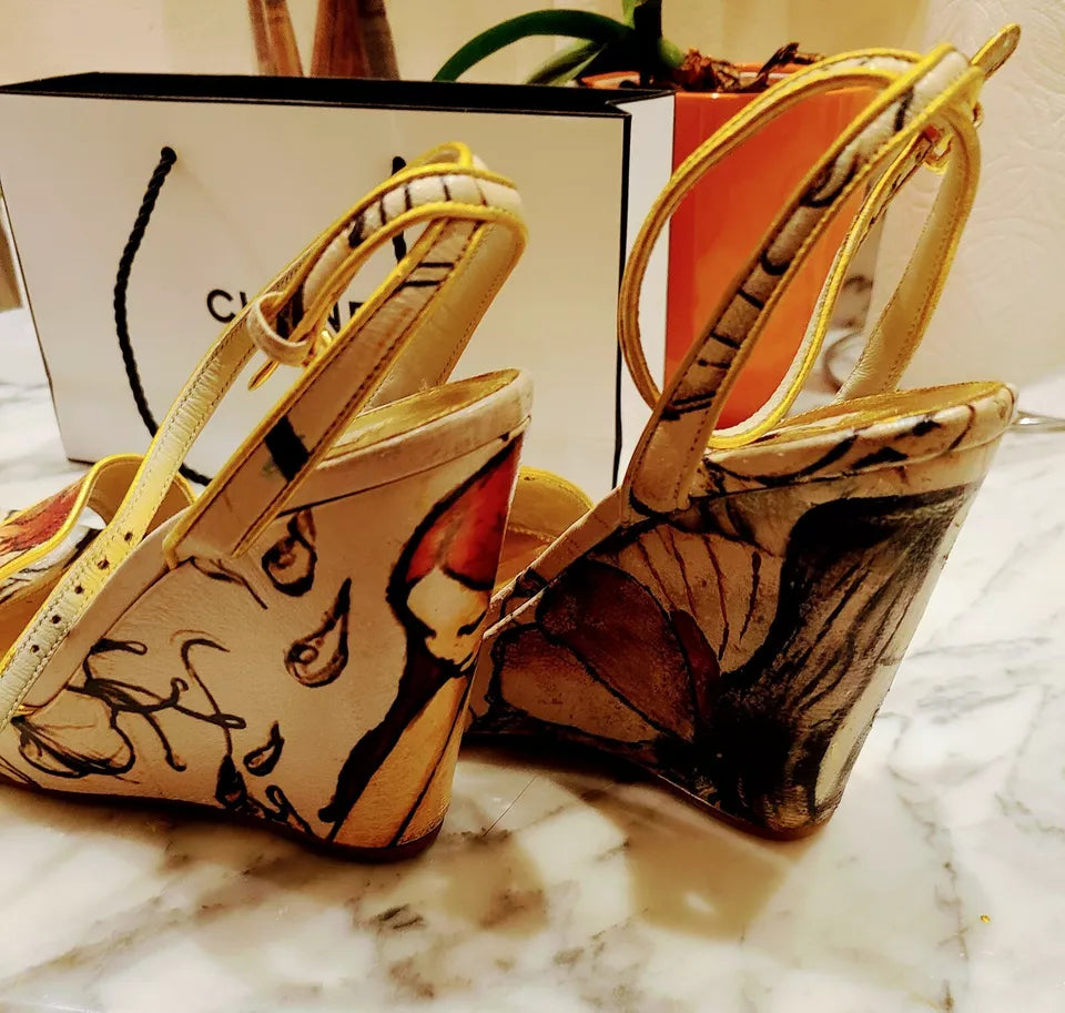 PRADA Cervo Lux Printed Wedge Sandal