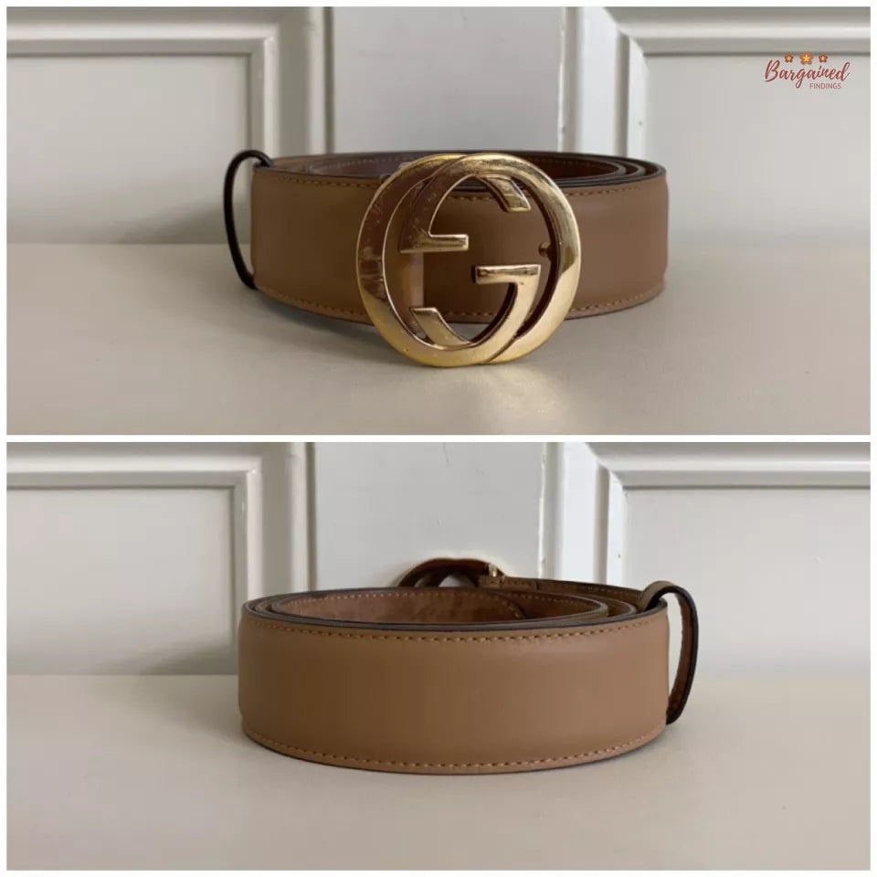 Authentic Gucci Beige Calfskin Leather Belt