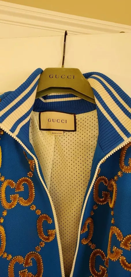 Embroidered Gold GG Logo Blue Jacket