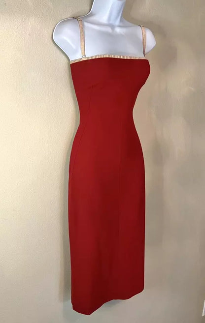 Vintage Dolce &amp; Gabbana D&amp;G Y2K Red Bodycon Midi Dress