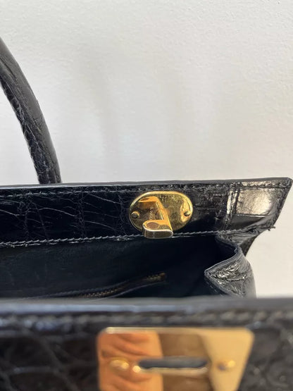 Gucci Vintage 60s Black Crocodile Leather Bag