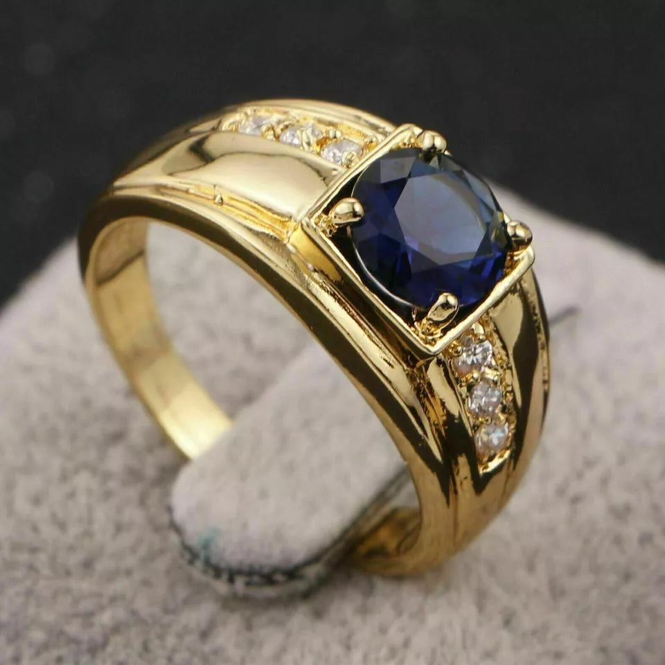 2.12Ct Natural Blue Sapphire & GH SI Diamond Men's Ring