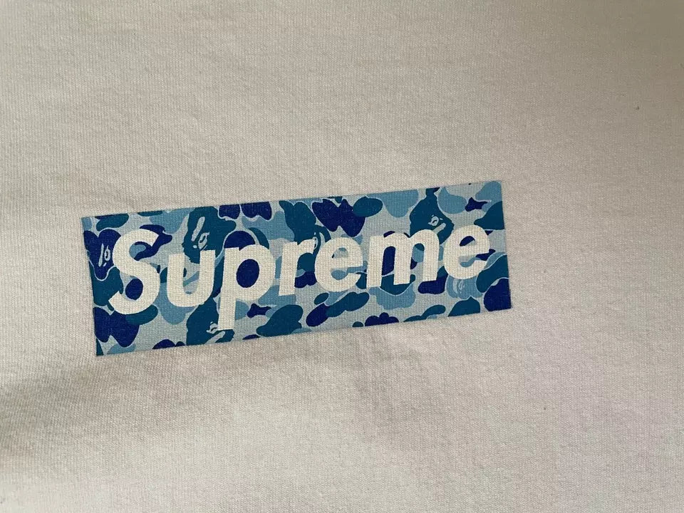 Supreme 1998 Bape Blue Camo Box Logo T-shirt