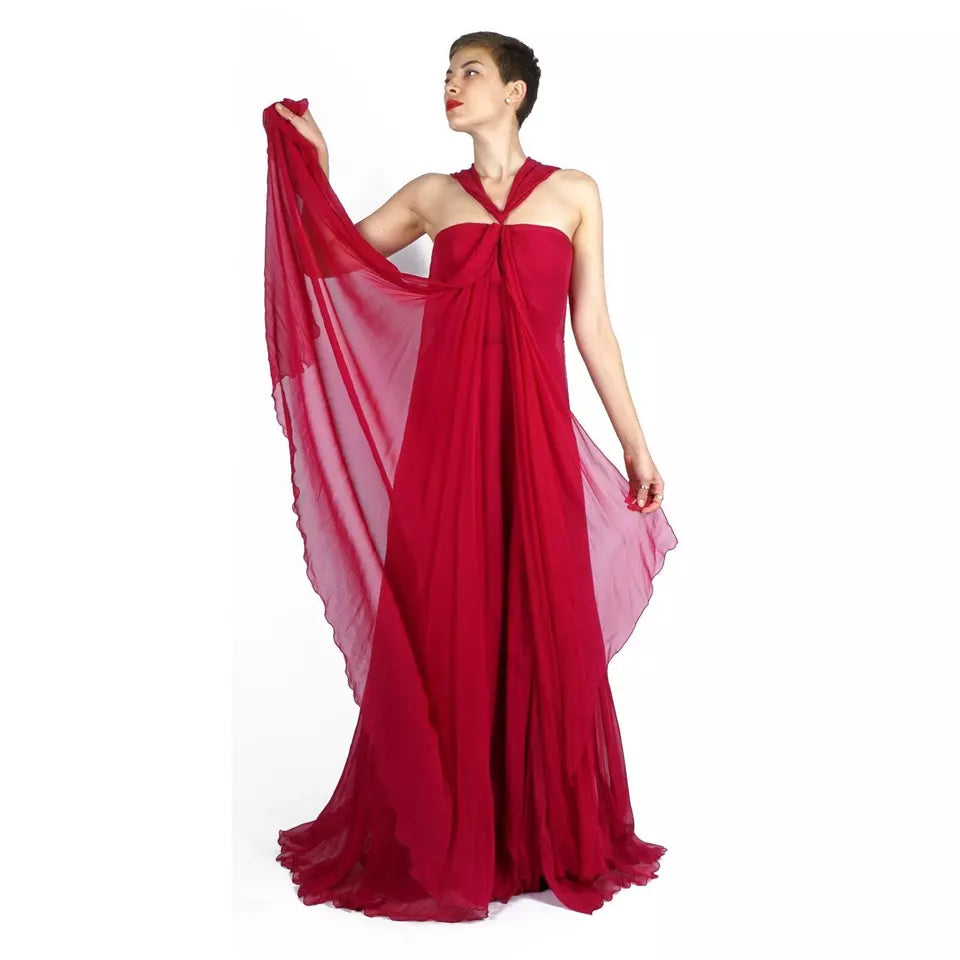 Vintage Gucci Magenta Silk Chiffon Evening Gown