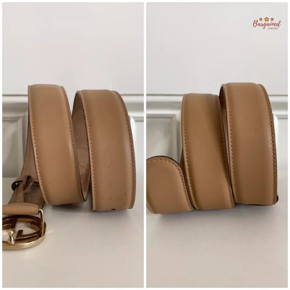 Authentic Gucci Beige Calfskin Leather Belt