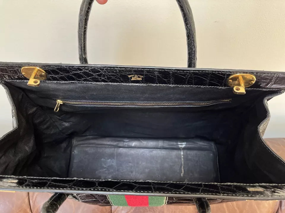 Gucci Vintage 60s Black Crocodile Leather Bag