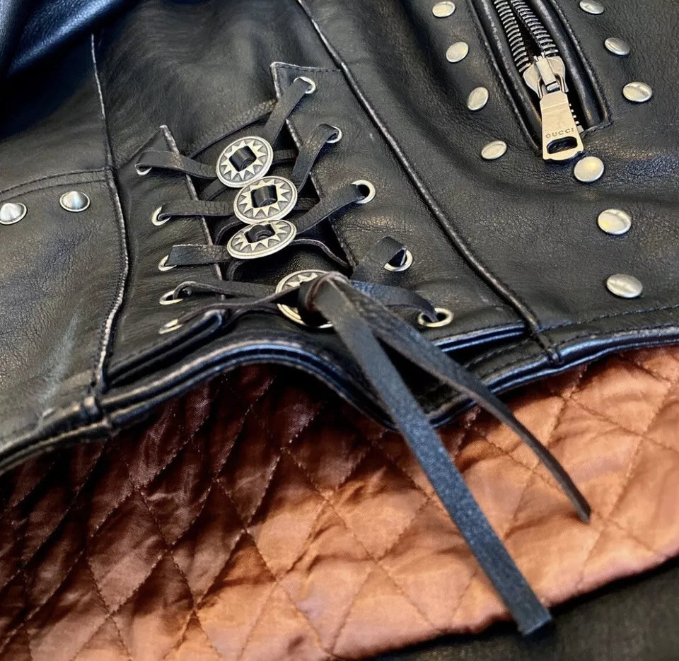 Gucci Studded Fringed Leather Jacket