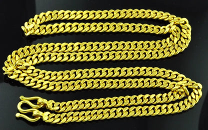 24K Solid Flat Curb Link Handmade Chain Necklace