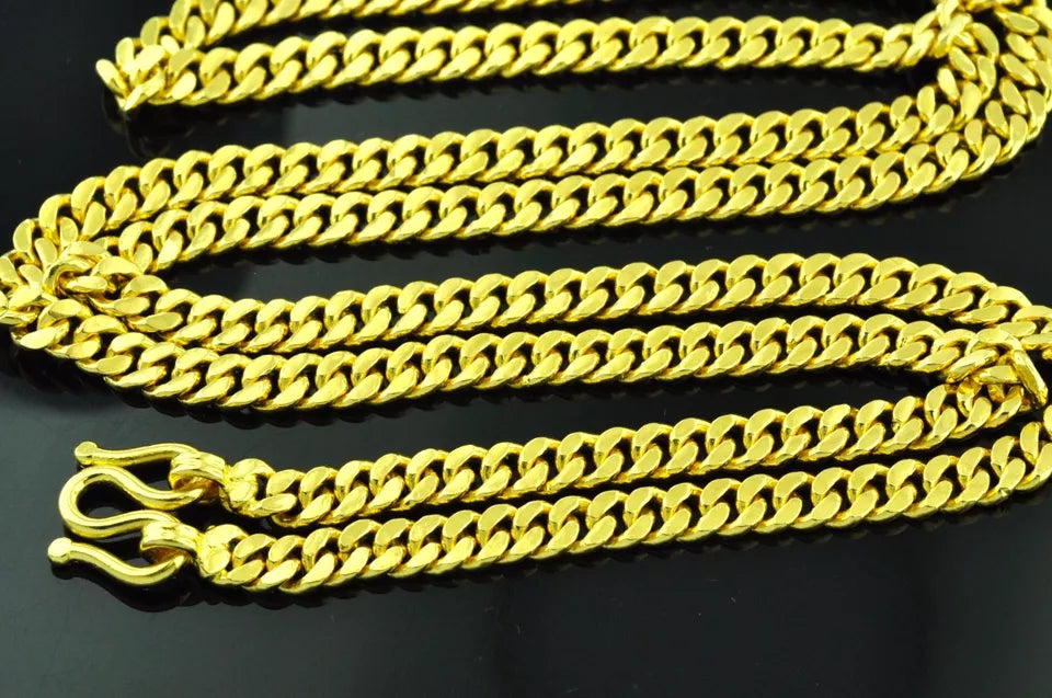 24K Solid Flat Curb Link Handmade Chain Necklace