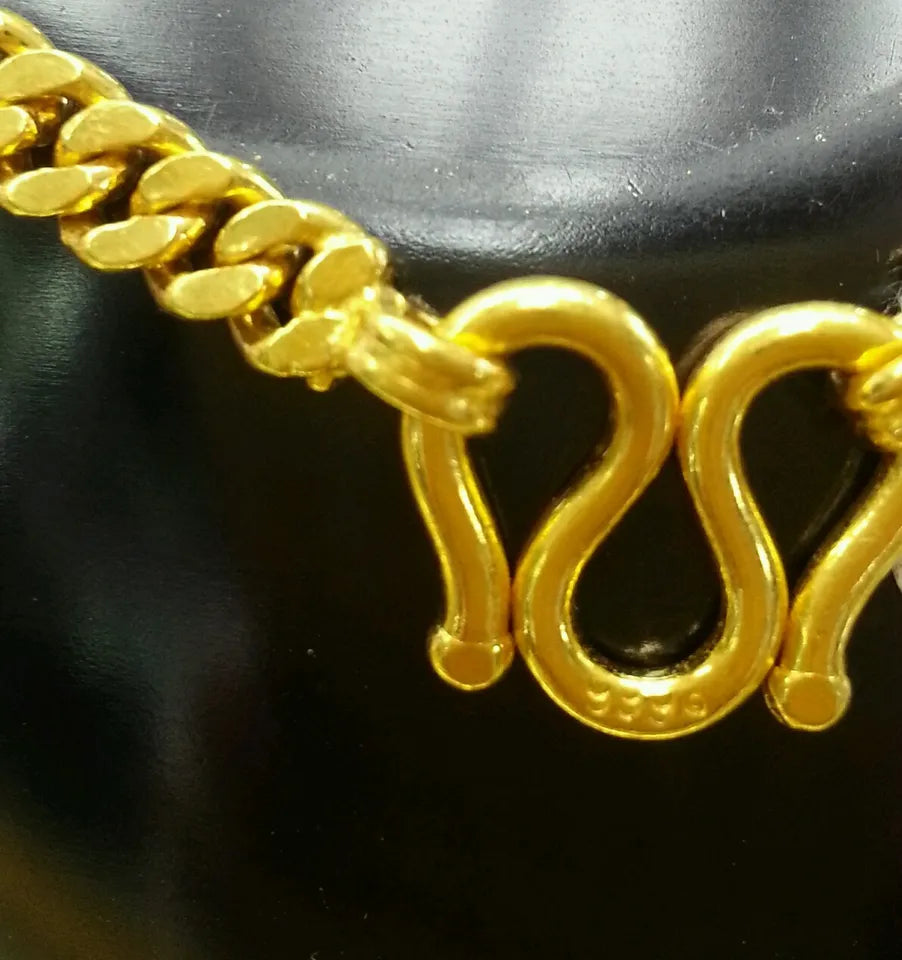 24K Solid Flat Curb Link Handmade Chain Necklace