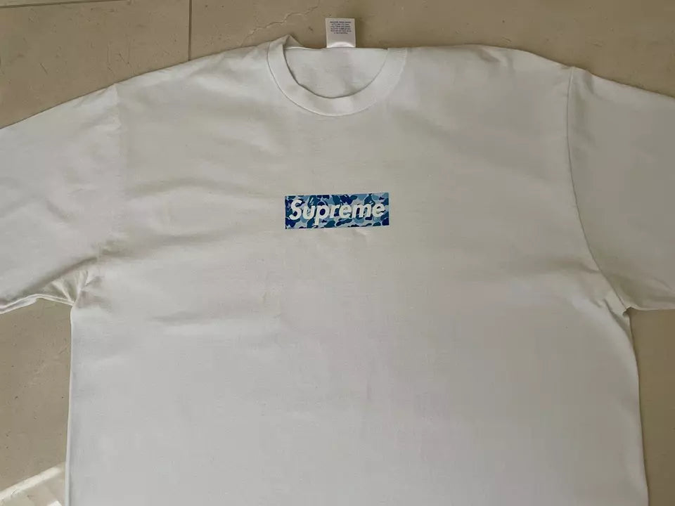 Supreme 1998 Bape Blue Camo Box Logo T-shirt