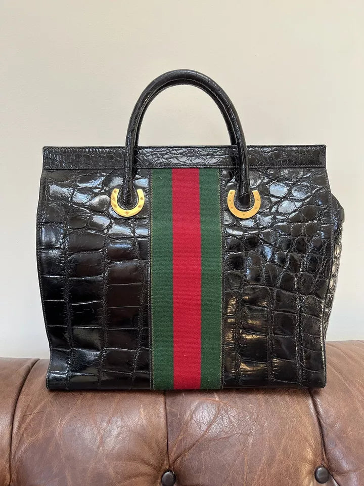 Gucci Vintage 60s Black Crocodile Leather Bag