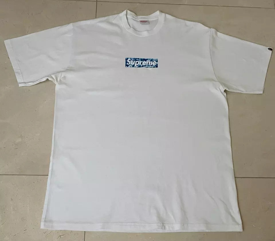 Supreme 1998 Bape Blue Camo Box Logo T-shirt