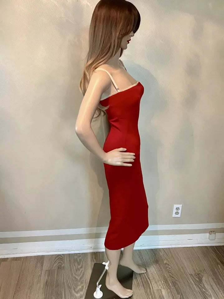 Vintage Dolce &amp; Gabbana D&amp;G Y2K Red Bodycon Midi Dress