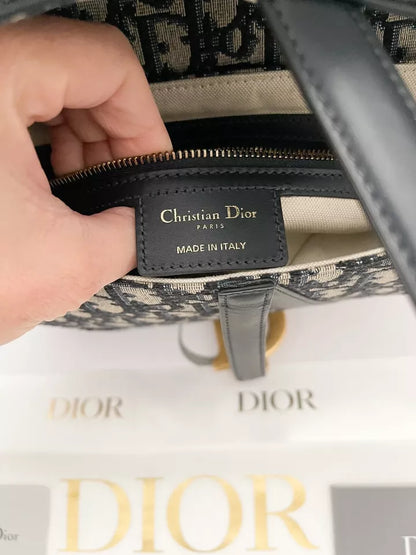 Christian Dior Oblique Medium Saddle Blue Canvas Bag