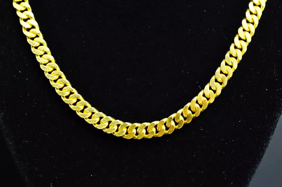 24K Solid Flat Curb Link Handmade Chain Necklace