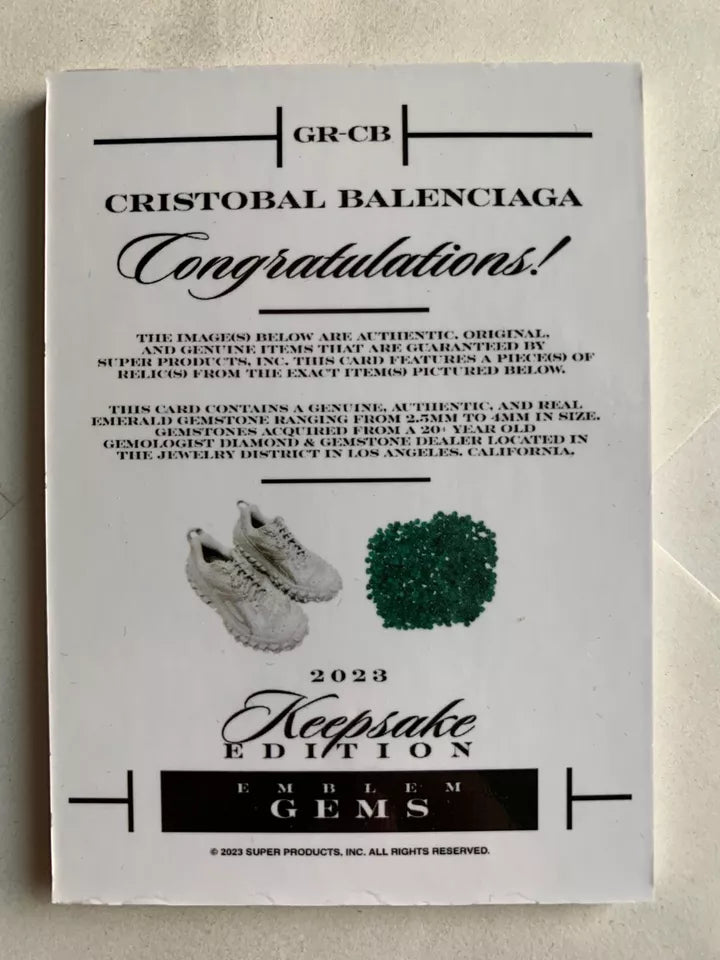 2023 Super Break Keepsake Edition Cristóbal Balenciaga Emerald Gems Relic Card