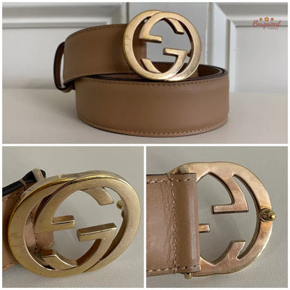 Authentic Gucci Beige Calfskin Leather Belt