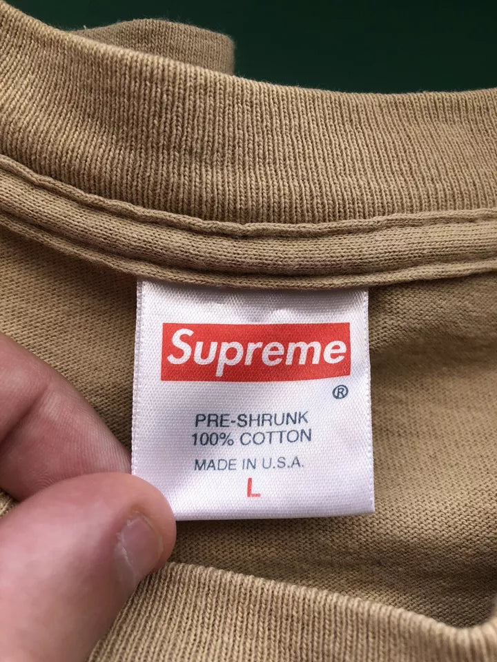 90s Supreme Black On Tan Bold Font Box Logo Shirt